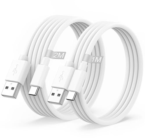 DDXCAW USB C Charger Cable, [2M+1M/ 2 Pack] USB-A to USB-C Cable Fast Charging Compatible for iPhone 15/15 Pro, Samsung Galaxy S24/S23/S22, Huawei, Google Pixel, Sony, Switch
