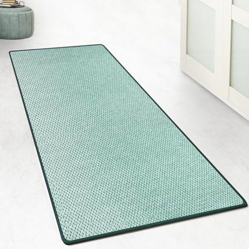 casa pura Küchenteppich Läufer 80x250cm für Küche, Flur, Schlaffzimmer & Wohnzimmer Bettvorleger rutschfest & waschbar in Sisal Optik - Flurteppich - Teppichläufer Meterware nach Maß Grün Kalkutta
