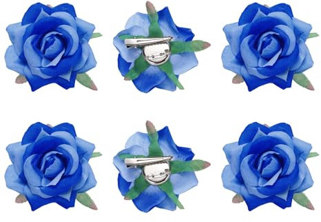 sourcing map 6 Pcs Rose Flower Hair Clips 3 Inch Flower Hair Pins Flower Brooch for Women Hair Accessories Blue