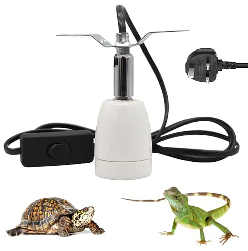 Hojalis Reptile Heat Lamp Holder, E27 Ceramic Heat Bulb Holder, 200W Pet Heater Bracket, 360° Rotatable Reptile Light Holder with ON/Off Switch, Heat Lamp Holder for Snake Turtle Lizard Dog(No Bulb)