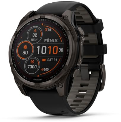 Garmin fēnix® 8 – 47 mm, Solar, AMOLED, Sapphire, Premium Multisport GPS Smartwatch, Long-Lasting Battery Life, Dive-Rated, Built-in LED Flashlight, Carbon Gray DLC Titanium with Pebble Gray Band