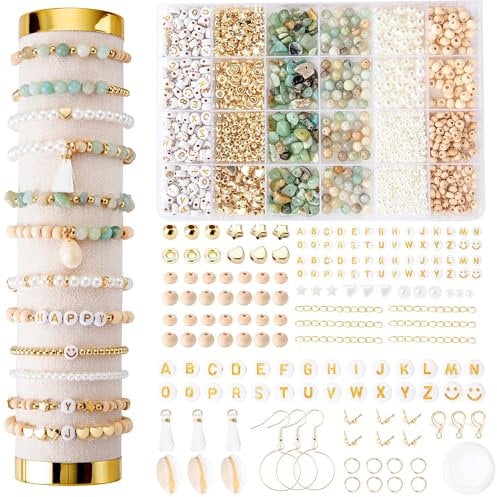 Natürliche Amazonit perlen für armbänder Edelstein Perlen Perlen Set Zum Auffädeln Kit Perlenset Beads für DIY armbänder selber machen Schmuck Halskette Ohrringe Kette für Kinder Erwachsene