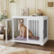 HOLTICO Large Dog Crate Furniture with Washable Cushion, Wooden Dog Crate Top End Table with 3 Doors, White Dog Cage for Large, Medium, Small Dogs