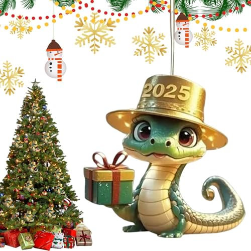 Besreey Adornos para árbol de Navidad, decoración de serpiente, colgante plano de coche de serpiente 2025, decoración navideña para el hogar, lindo colgante en forma de serpiente de acrílico con