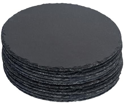 Argon Tableware Round Slate Placemats - 30cm - Pack of 12 - Black Natural Stone Slate Dinner Mats Dinnerware Plate Placemats for Kitchen, Home, Bar, Restaurant, Weddings, Events