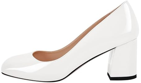 Meinabsatz Damen Pumps Blockabsatz Klassische Damenschuhe | Runde Schlupfschuhe mit Geschlossener Zehenpartie, Chunky Heels Slip on, Lackoptik, für Büro Business, Hochzeit, Alltag