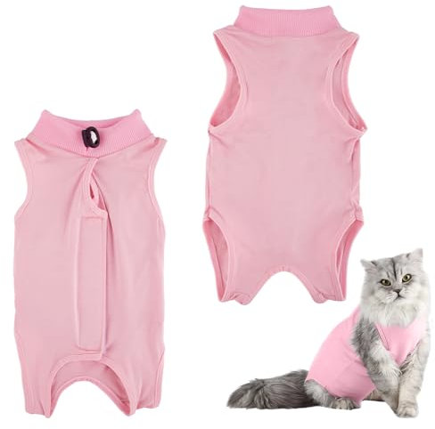Tibapla Combinaison de Récupération de Chat, Body Post-Chirurgie pour Chaton, Gilet de Récupération Anti Léchage pour Chats Chiens, Collier Alternatif pour Abdominales Maladies (Rose, S)