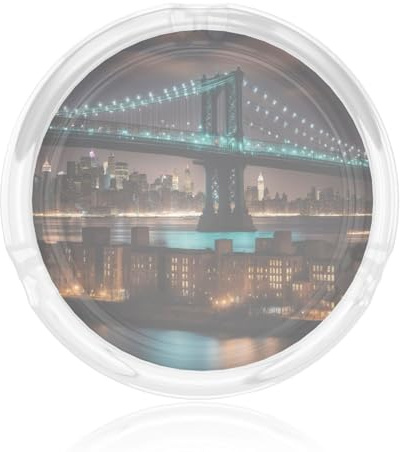 Cendriers en verre de nuit de New York Manhattan Bridge pour cigarettes, cendriers en verre décoratifs, cendriers ronds pour la maison, le bureau