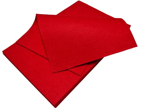 Jtnohx Rotes Filzblatt, Farbiger Filzstoff zum Basteln, 12 Stück 1mm Dickes 20x30cm Weiches Stoff Quadrat zum Basteln, Heimwerken und Nähen