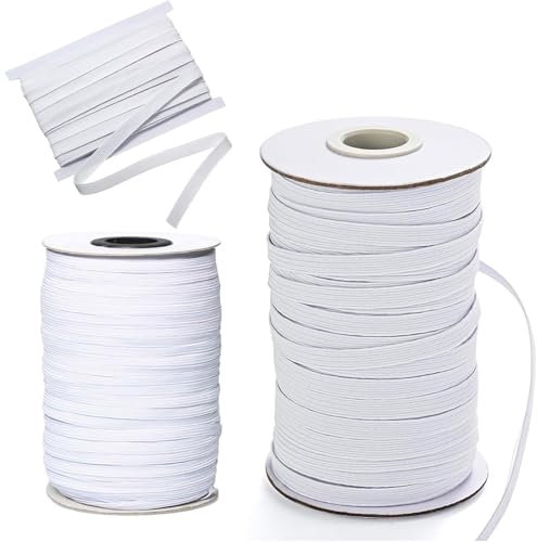 3Pcs Elastic for Sewing(4mm/24m, 6mm/15m & 12mm/8m), White High Elastic Cord for Sewing DIY Projects,Stretch Elastic Band for Sewing, DY Crafts, and Face Masks - Easy to Cut and Use