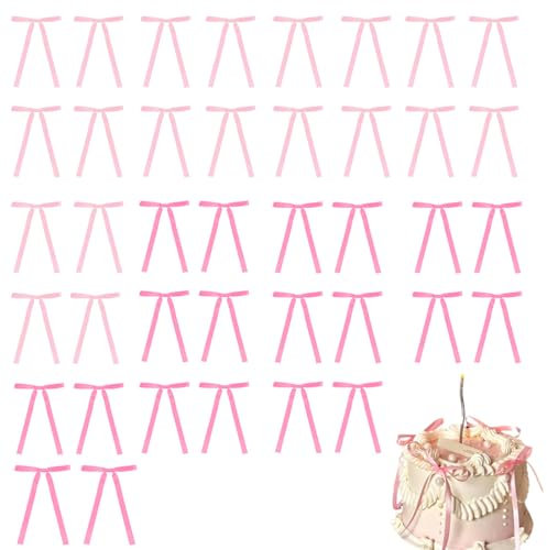 CATOR 40 Pcs Nœuds pour Décoration de Gâteau, deco gateau anniversaire, Décoration de Gâteau d'anniversaire, Rubans de Nœuds, Décorations de Gâteau, Nœuds en Satin, Décoration de Gâteau (rose)