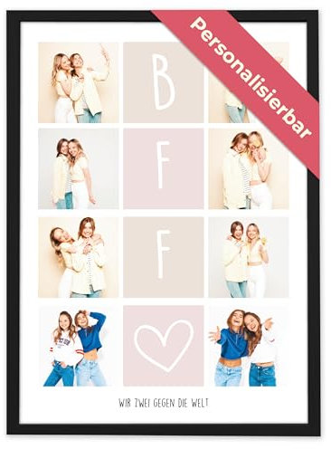 GiveSmiles BFF Fotocollage mit 8 Fotos – Personalisiertes Geschenk für beste Freunde & Freundinnen mit eigenem Text | Geschenk für Freundin zum Geburtstag | Fotogeschenke & personalisierte Geschenke