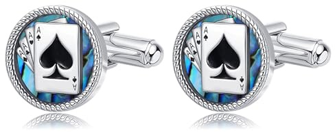 Thors Hammer/Wikinger/Poker Manschettenknöpfe Herren 925 Sterling Silber Abalone Muschel Cufflinks for Men Schmuck Geschenk für Vater Männer Business