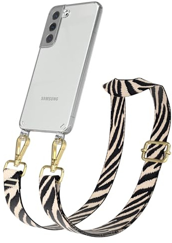 EAZY CASE Handykette - Verstellbares Taschenband kompatibel mit Galaxy S22 5G, Schulterriemen, Handykordel mit Silikon Hülle, Umhängetasche, Zebra - Schwarz Beige Gold