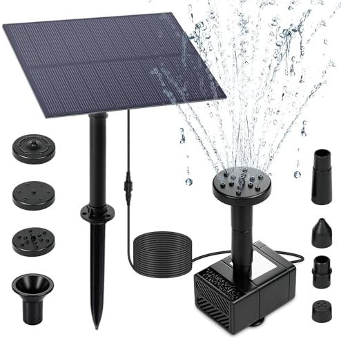 Solar Pump for Water Feature, Solar Water Pump Fountain Kit with 5W Solar Panel, for Pond Aquarium Birdbath Outdoor, 180L/h Flow Rate Powered Solar Fountain Pump, Brushless Motor