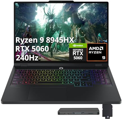 Lenovo Legion Pro 5 Ordinateur portable de jeu 16 WQXGA 240 Hz, AMD Ryzen 9 8945HX, GeForce RTX 5060 8 Go GDDR7, 64 Go DDR5, 2 To SSD, clavier rétroéclairé RVB 24 zones, appareil photo 5 MP, Win 11