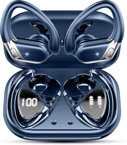 Bluetooth 5.4 Kopfhörer Sport, In Ear Kopfhörer Kabellos Bluetooth mit 4 ENC Noise Cancelling Mics, 50Std HiFi Stereo Bass Ohrhörer mit Ohrhaken, IPX7 Wasserdicht Earbuds für Sport, LED-Anzeige USB-C