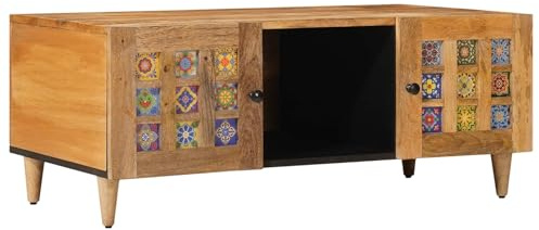 vidaXL Couchtisch Natur 100 x 54 x 40 cm Massivholz Mango, Wohnzimmer, Rechteckig, Reichlich Stauraum, Helles Beige, Moderner Stil, Bequemes Sitzen, Offenes Design, Vielseitige Dekoration