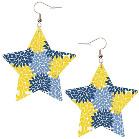 Dahlia Pinnata Printed Leather Pierced Earring Set, 1 Pair Lightweight Bohemian Earrings Birthday Party Jewelry Gifts For Women