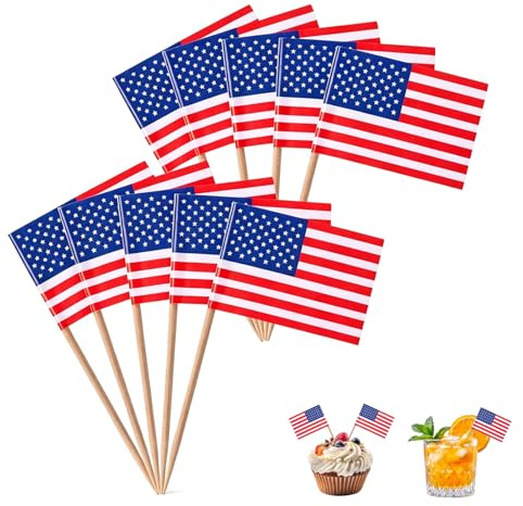 USA Deko Zahnstocher Flaggen 200 Stück, USA Flagge Cocktailpicker America Party Deko, Amerika Fähnchen Für Cupcakes Fingerfood Cocktails Buffet, All American Deko für 4 July Party Sportevent Wahlfeier