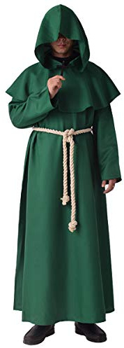 BLESSUME Monje Disfraz Sacerdote Fraile Medieval Encapuchado Renacimiento Túnica (S, Verde)