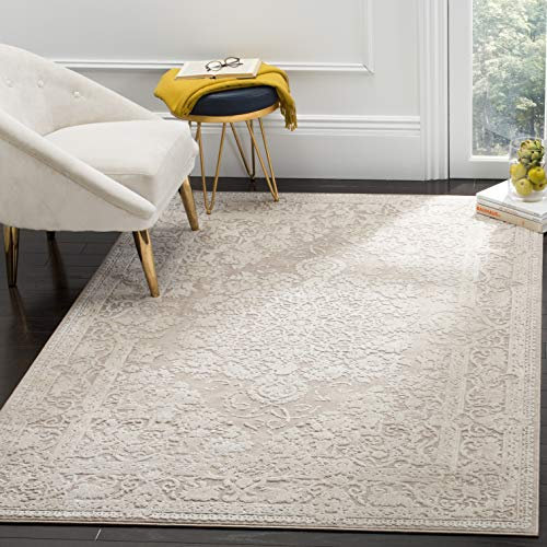 SAFAVIEH Zeitgenössische Teppich für Wohnzimmer, Esszimmer, Schlafzimmer - Reflection Collection, Kurzer Flor, Beige und Creme, 91 X 91 cm