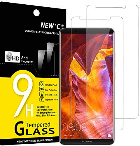 NEW'C 2 Piezas, Protector Pantalla para Huawei Mate 10 Pro, Cristal templado Antiarañazos, Antihuellas, Sin Burbujas, Dureza 9H, 0.33 mm Ultra Transparente, Ultra Resistente