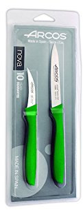 Arcos Serie Nova - Caja 12 uds Set 2 pzas. Cuchillos Mondadores - Hoja de Acero Inoxidable de 60 mm / 80 mm - Mango de Polipropileno Color verde (12 x 2 UDS / 24 UDS en total)