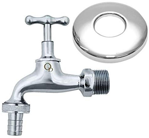 Robinet de jardin chromé de haute qualité + bouchon de tuyau d'arrosage (1,9 cm)