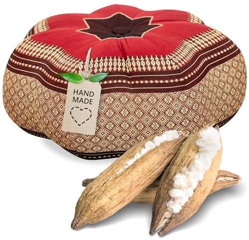 livasia Meditationskissen Stern groß - Ø 40x20cm - Yogakissen mit Kapok, Pouf, Bodenkissen sternförmig Yoga Zen Meditation, Zafukissen Garten Balkon, Sitzkissen handgefertigt (Rubinrot)