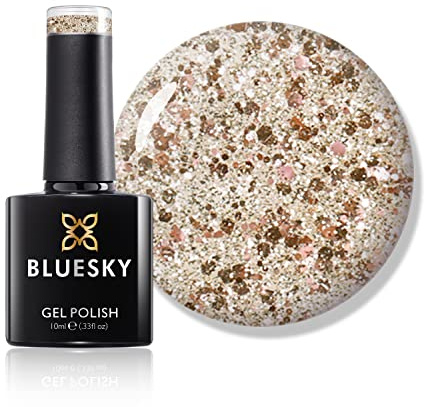 Bluesky Gel Nail Polish 10ml, Sensitive - FW1913, Gold Silver Glitter | A mixed metallic sparkle that suits party season, and one coat over a nude base gives a subtle shimmer.