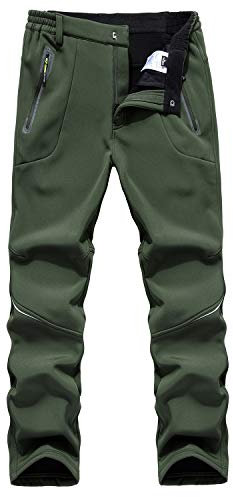BWBIKE Hommes Hiver Polaire Épais Chaud Pantalon Extérieur Coupe-Vent Imperméable Soft Shell Pour Randonnée (Taille 80-84cm, Étiquette L, Vert Armée)