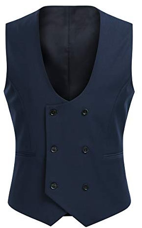Allthemen Gilet da Uomo Gilet da Abito Doppiopetto Gilet da Uomo Western con Scollo Rotondo per Affari Blu Navy L