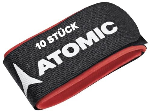 ATOMIC ECO SKI FIX in Schwarz & Rot - Praktisches 10er Set - Befestigungsriemen mit Klettband - Einfacher Ski-Transport - Zubehör zum Schutz von Kanten & Belag