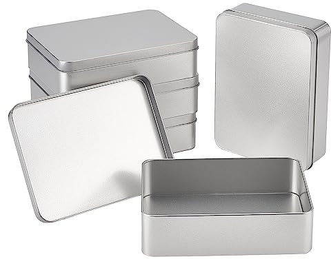 OLYCRAFT 5PCS Metal Empty Tins 14.5x10.6cm Inner Rectangle Airtight Metal Storage Tin Home Organizer Metal Rectangular Empty Hinged Tins Box with Lids for Small Items Storage