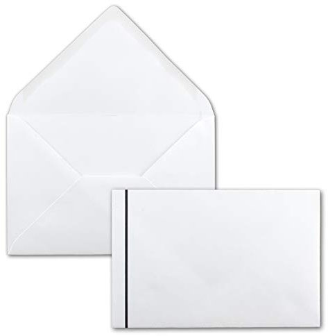 Weiße Trauerumschläge mit schwarzem Trauerstrich - 50 Stück - Kuverts in DIN C6 114x162 mm Nassklebung ohne Fenster für Beerdigungen, Traueranzeigen, Danksagungen, Kondolenz