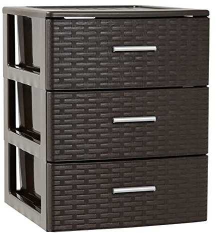 Acan Tradineur - Cajonera de ordenación Rattan de plástico - 3 cajones - Torre de almacenaje Multiusos, Organizador Auxiliar, Almacenamiento, baño - 46,5 x 36,5 x 36,5 cm - Color Wengué