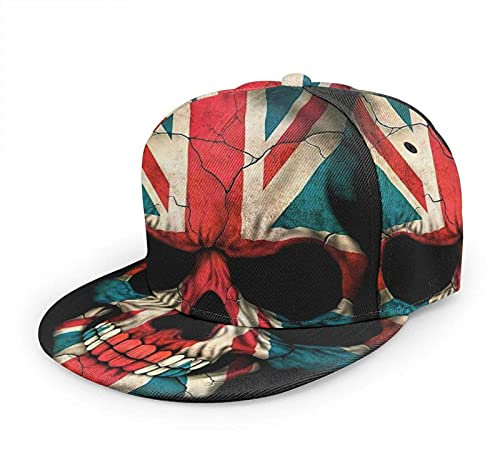 Oaieltj Unisex Baseball Cap Erwachsene Teens Adjustable Snapback Flat Brim Baseball Cap Cool Hip Hop Hat, Skull England Flag, One size