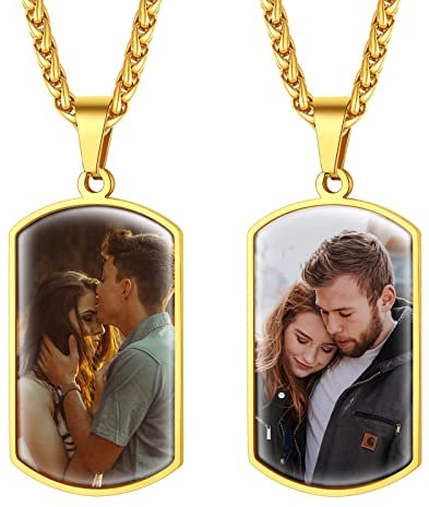 FindChic Militar Placa Collar con Fotos Personalizadas Collar para Hombre de Oro Cadena 55cm+5cm