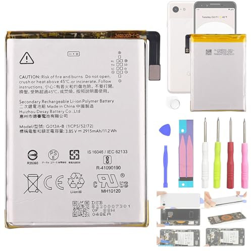 Aousavo G013A-B Batterie de Rechange Compatible avec Google Pixel 3 avec kit d'outils Free Toolkit