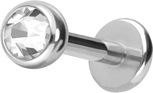 PIERCINGLINE Chirurgenstahl Labret Stecker KRISTALL Piercing Lippe Ohr Nase Silberfarben 3 x 1 x 6 mm