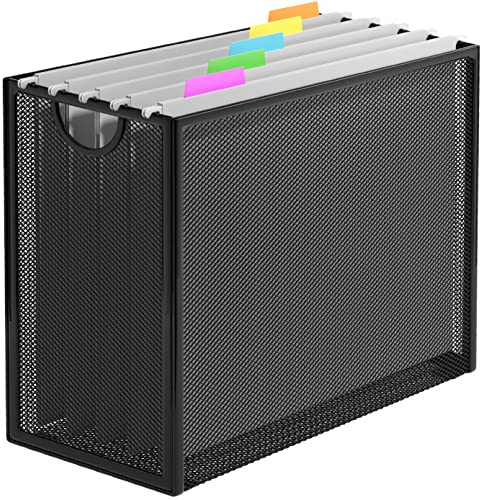 GoldOrcle Hanging File Organizer, Letter-Size File Holder Filing Box with 5 Hanging Folders, Metal Mesh Desk File Folder Storage(No Assembly Required) (with 5 Grey Folders)