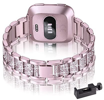 Metall Armband Kompatibel mit Fitbit Versa 2/ Lite/Fitbit Versa 3 /Sense Armband Edelstahl Für Damen Ersatz mit Elegant Für Fitbit Versa 2/ Lite/Versa 3 /Sense (rosa,Versa 2/Lite)