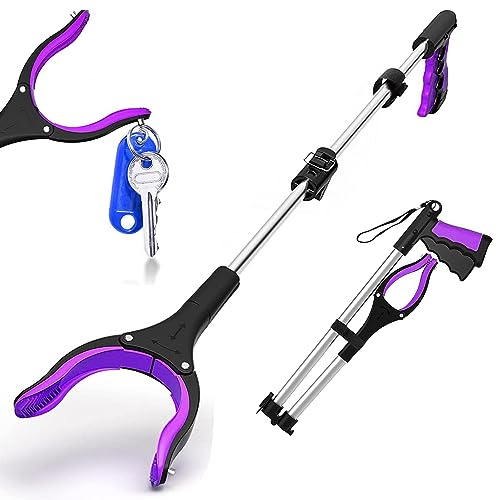 KY-Tech Litter Picker Grabber Stick, 32inch Litter Picker for Adults, Foldable Grabber Reacher Tool with Magnetic, Helping Hand Grabbers for Disabled (Upgrade 32 Purple)