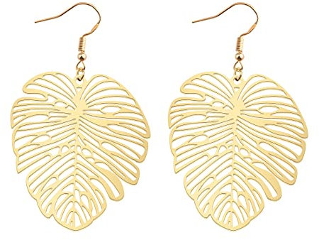 Monstera Gold Earrings Leaf Earrings Dainty Monstera Leaf Earrings Monstera Jewelry, 3.5*3.8cm, Stainless Steel, No Gemstone