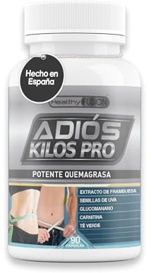 Healthy Fusion - Adiós Kilos Pro | Adelgazante, Pastillas potentes para adelgazar | Quemagrasas, Termogénico, Supresor del Apetito, Diurético | L-Carnitina, Glucomanano, Jengibre, Té Verde | 90 caps