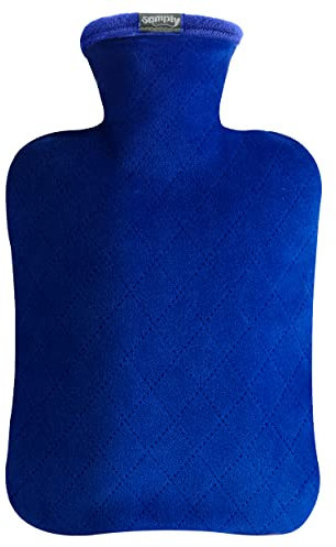 Samply Hot Water Bottle with Cover, 2L Hot Water Bag for Hot and Cold Compress, Hand Feet Warmer, Ideal for Menstrual Cramps, Neck and Shoulder Pain Relief, Navy Blue