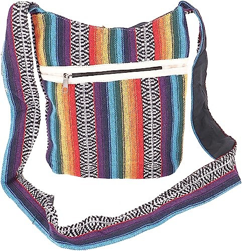 GURU SHOP Kleiner Schulterbeutel, Boho Schultertasche, Tasche im Ethnostyle - Regenbogen, Unisex - Erwachsene, Baumwolle, 25x25x12 cm
