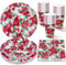ZVK Vajilla de fiesta, Juego de Platos, Servilletas, Vasos Flores de Navidad 96 piezas Juegos de vajilla para fiestas de papel Juegos de cubiertos desechables para Navidad, Año Nuevo