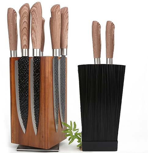 Resafy Magnetic Knife Wooden Block 360 Rotatable Knife Holder Rack Magnetic Stands with Strong Enhanced Magnets Kinves Strip
